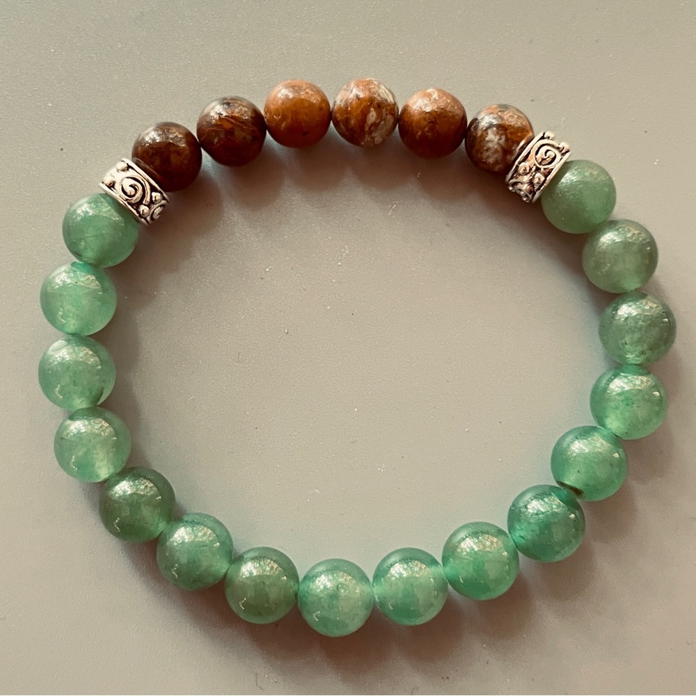 African Natural Coffee Brown Opal and Green Jade Handcrafted Bead Bracelet - Picture 4 of 7